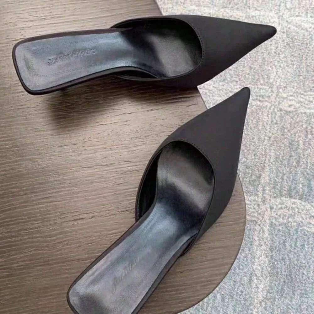 Black Satin Women's Elegant Casual Outdoor Slip-On Mules